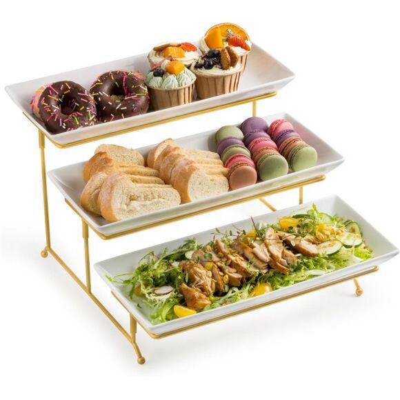 3 Tier Serving Stand and Platters Set Serving Platters with Collapsible Sturdier - Picture 1 of 8
